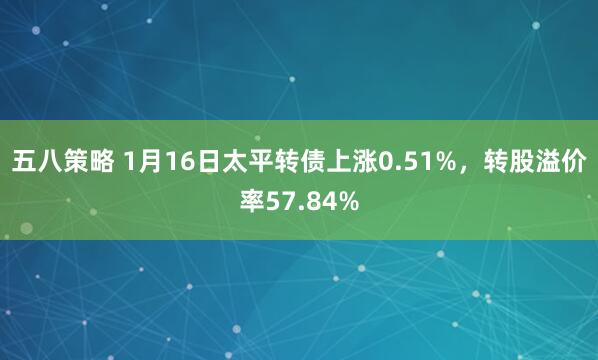 五八策略 1月16日太平转债上涨0.51%，转股溢价率57.84%